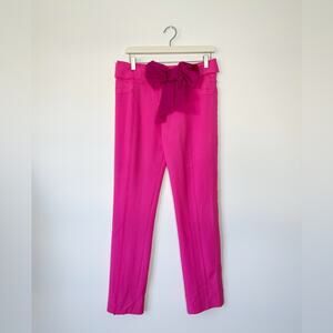 Rodarte Bright Pink Wool Silk Bow Front Straight Leg Trousers Size 6